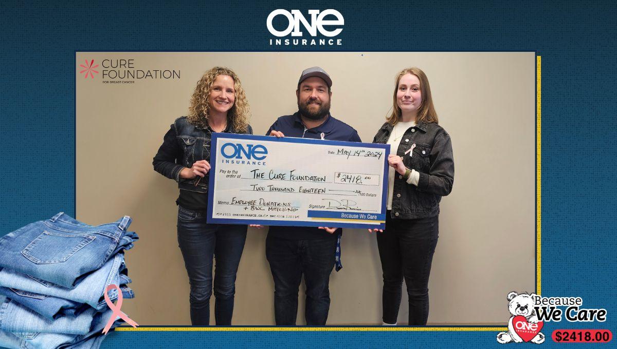 ONE Insurance Raises $2418.00 for Breast Cancer Research and Support on National Denim Day